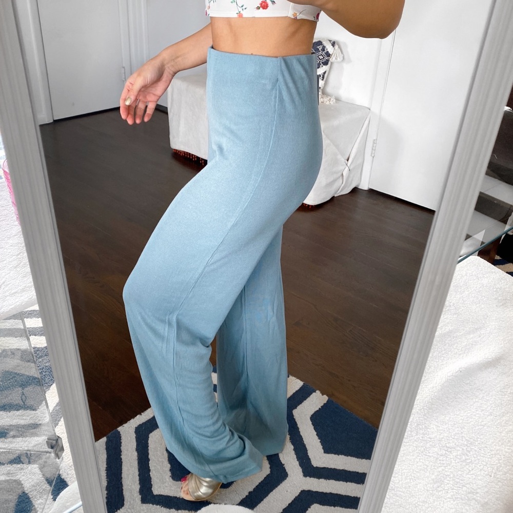 🌊 ZARA TALL BOHO DUSTY BLUE SHEER HIGH WAIST WIDE LEG PANTS! - Picture 2 of 8